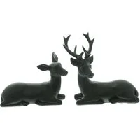 Home-trends24.de Dekofigur Hirsch Schwarz liegend Paar Tisch Deko Herbst Weihnachten
