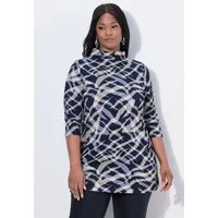 Ulla Popken Sweatshirt Sweatshirt Zebra-Design A-Linie Stehkragen 3/4-Arm