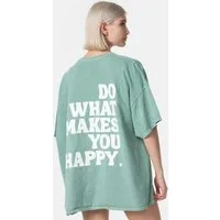 Worldclassca T-Shirt Worldclassca Oversized Print "HAPPY" T-Shirt lang Sommer Tee Oberteil