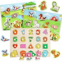 POPOLIC Lernspielzeug 3er-Set Holzpuzzle, Kleinkinder Spielzeug ab 2 3 Jahre (1-St., Montessori Spielzeug ab 1 Jahr, Puzzle ab 2), Holzspielzeug Kinderspielzeug Motorikspielzeug, Steckpuzzle Holz