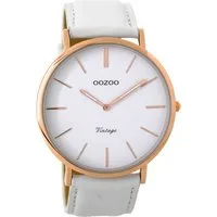 OOZOO Quarzuhr Vintage Uhr C9314 IP-Rose Lederband Weiss 44 mm C9314