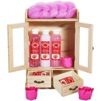 BRUBAKER Hautreinigungs-Set Bade- und Dusch Set, Pflegeset mit Erdbeer Duft, 10-tlg., Damen Beauty Geschenkset im Vintage-Schränkchen, Badeset