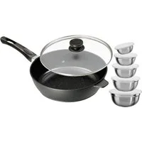 KING Bratpfanne, Aluminiumguss (Set, 12-tlg., 1 Pfanne mit Glasdeckel, 5 Schüsseln inkl. Deckel), Ø 28 cm, Induktion, Keramikbeschichtung