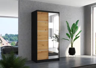 Schiebetürenschrank Schrank Nr.125 in Schwarz- Artisan matt 100x200x58 cm