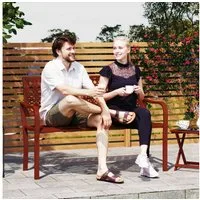 Outsunny Gartenbank 2-Sitzer, wetterfest, mit Rücken- & Armlehnen, 240kg belastbar (Sitzbank, 1-St., Gartenmöbel), für Balkon Terrasse, Garten, 127 x 63 x 85cm, Rot