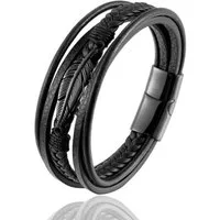 Paletti Lederarmband Schwarzes Lederarmband mit schwarzen Federn, Schwarz Feder