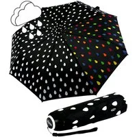 iX-brella Stockregenschirm Mini Ultra Light - mit großem Dach - extra leicht, Taschenschirm, Farbwechsel bei Nässe bunte Tropfen