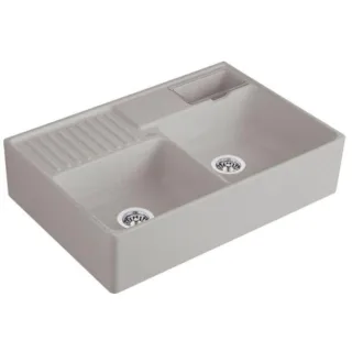 Villeroy und Boch Spülstein Doppelbecken 632391KD Ablaufgarnitur, Handbetätigung, Resteschale, Fossil