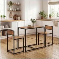 HOMCOM Essgruppe Esstisch mit 2 Stühlen Platzsparend Küchentisch-set natur, (Esstisch mit 2 Stühlen, 3-tlg., Platzsparend Esszimmergruppe), für Esszimmer, Küche Naturholz