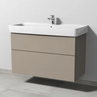 Sanipa 3way Waschtischunterbau zu Geberit Renova Plan Waschtisch mit 2 Auszügen, Sandgrau-Matt SF88167
