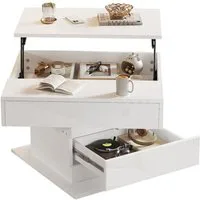 Merax Couchtisch hochglanz Sofatisch 360° drehbar höhenverstellbar Beistelltisch (1-St., quadratischer Kaffeetisch 70x70x45cm), Wohnzimmertisch mit Schublade, verstecktem Stauraum & Liftfunktion