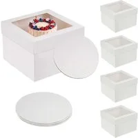 relaxdays Kuchentransportbox Tortenbox Set Sichtfenster & Cakeboards, Pappe, 5er Pack