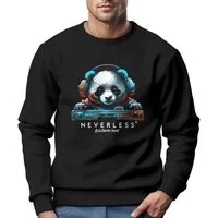 Neverless Sweatshirt Sweatshirt Herren Aufdruck Panda Bär Techno DJ Musik
