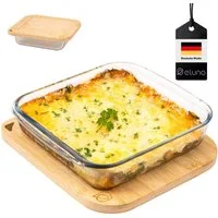 eluno Auflaufform Glas-Auflaufform inkl. Bambusdeckel, 1,8 Liter Servierbrett, eckig, Glas, (1-St), mit Bambusdeckel