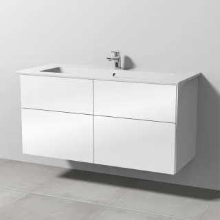 Sanipa 3way Keramik-Set Venticello Keramik-Waschtisch und Unterbau mit 4 Auszügen, Weiß-Glanz BS32778