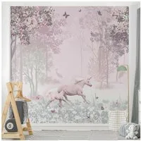 Bilderdepot24 Kindertapete Kinderzimmer Einhorn Blumenwiese Rosa Kinder Wanddeko Wald Bäume, Glatt, Matt, (Vliestapete inkl. Kleister oder selbstklebend), Mädchenzimmer Jungenzimmer Babyzimmer Bildtapete Fototapete Wandtapete
