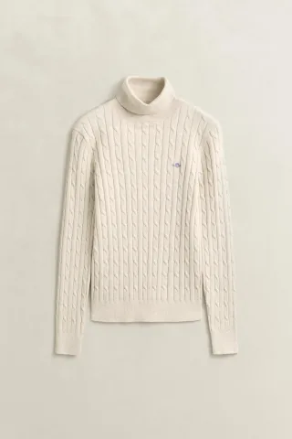 GANT - Zopfstrick Rollkragenpullover aus Stretch-Baumwolle faded beige - Gr. - M