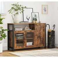 VASAGLE Buffet Sideboard, Küchenschrank, für Wohnzimmer, Esszimmer, 110x33x75 cm 3 Türen, Aufbewahrungsschrank, Landhausstil, vintagebraun-schwarz