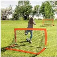 HOMCOM Fußballtor faltbar, Metall, Oxfordstoff (2er Set Minitore, 2 St., Fußballnetz), Outdoor, Orange, 183 x 90 x 90 cm