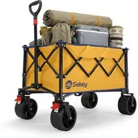 Sekey Bollerwagen 150KG Bollerwagen Faltbar Handwagen mit breiten Reifen Campingwagen, Leichter Faltbollerwagen mit Bremse, Patentiert 4-Wege-Sofortaufbau
