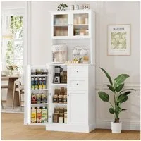 HOMECHO Küchenbuffet 182.5cm Küchenschrank mit 4 Türen und 2 SchubladenWeiß