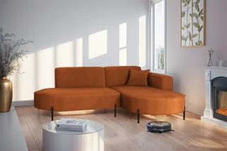 Ecksofa Designersofa VALENCIA XS in Stoff Noel Ziegelrot Ottomane Rechts