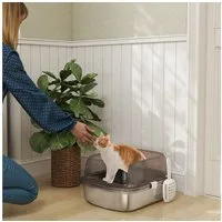 PawHut Katzentoilette Katzenklo Edelstahl mit hohem Rand, Wanne, Schaufel, für große Katzen unter 15 kg, Kohlegrau