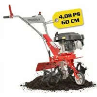 Hecht Gartenhacke Motorfräse Motorhacke Benzin, 25 cm Arbeitstiefe, 3 kW / 4,08 PS, 60 cm Arbeitsbreite, 173 cm³, 145 U/min Werkzeugdrehzahl, mit Führungsrad