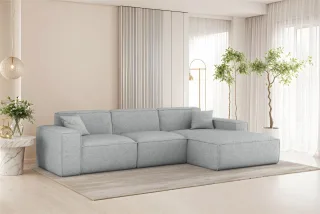 Ecksofa Designersofa CELES PREMIUM in Stoff Artico Hellgrau Ottomane Rechts