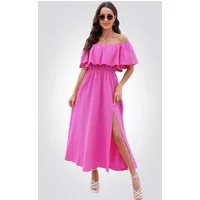 Cupshe Maxikleid Schulterfreier Volant mit Rüschen in Unifarbe