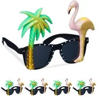 relaxdays Kostüm 5er Set Partybrille Flamingo und Palme