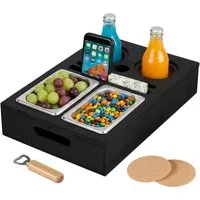 relaxdays Tabletttisch Couchbar mit Snackschalen, schwarz