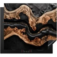 MuchoWow Herd-Abdeckplatte Schwarz - Braun - Holzmotiv, Vinyl, (1 tlg), Cerankochfeld Abdeckung, Herd Abdeckplatten Vinyl, 58.3x51.3 cm