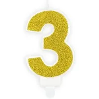 partydeco Geburtstagskerze, Geburtstagskerze Zahl 3 mit Glitzer 7cm gold