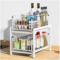 GarveeMore Küchenorganizer-Set 2Ebenen Auszug mit Schiebeschublade Kabinett Organizer Unter der Spüle, Slide-Out Stackable Under Sink Cabinet Organizer Mehrzweck für Küche