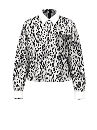 Marc Cain Sports - Baumwollbluse mit Leo-Muster white and black - Gr. - 34