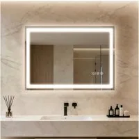 TLGREEN Badspiegel mit Beleuchtung und Uhr,LED Spiegel mit 3 Lichtfarben dimmbar, (gehärtetes Glas und Digitaluhr), Touch-Schalter, Memory-Funktion, beschlagfrei