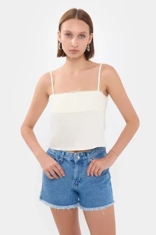 Gestreifter Quadrat-Ausschnitt Träger Crop-Top