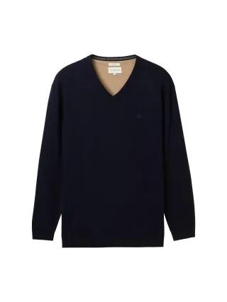Tom Tailor - Plus Size - Strickpullover mit V-Ausschnitt knitted navy melange - Gr. - 3XL