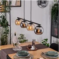 hofstein Pendelleuchte Hängelampe aus Metall/Glas in Schwarz/Chrom/Rauch/Bernstein, Hängeleuchte im modernen Retro/Vintage-Design (15 cm), 4 x E14