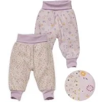 People Wear Organic 2-in-1-Hose, Wendehose mit Umschlagbund, beige-blass violett bedruckt, aus Bio Baumwolle