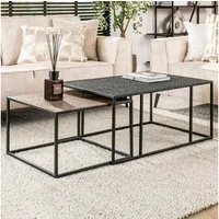 alesvelt Couchtisch Set METALLICO LINEARE Rechteckige Satztische im Bicolor-Metallic-Look (2er-Set), 90x60x40cm, 55x55x36cm, texturiertes Metallic-Design