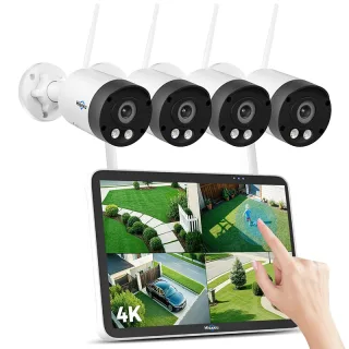 Hiseeu WK-10C4-4HBY08 8MP 4K Wireless Security Camera System with 10-Inch Touch Screen Monitor Full Color Night Vision T