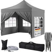 STEELSØN Pavillon Rynara Premium Faltpavillon wind- & wetterfest, mit 4 Seitenteilen, (3x3 m, grau), UV-Schutz, Gartenpavillon mit Seitenwänden