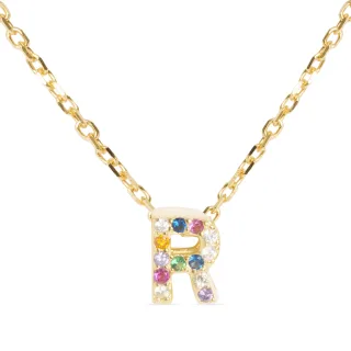 Luxenter Halskette aus 925er Sterlingsilber mit mehrfarbigen Zirkonia, veredelt mit 18 Karat Gelbgold - Alphabet