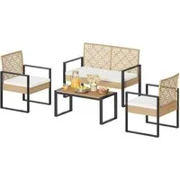 Woltu Gartenlounge-Set, (4-tlg), Gartenmöbel mit 1 Sofa 2 Sessel 1 Couchtisch und Kissen, Rattan-Optik