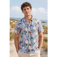 Haupt Kurzarmhemd Modern Fit Kurzarm Baumwoll-Herrenhemd mit Blumenprint Multicolor