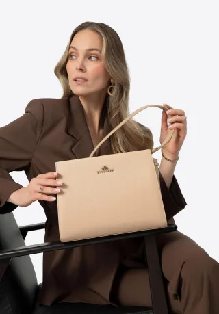 Wittchen Damen-Ledertasche mit Riemen, Beige, Naturleder