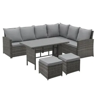 Svita Sitzgruppe, Grau, Kunststoff, 4-teilig, 6-Sitzer, rechteckig, Loungemöbel, Gartenlounge-Sets
