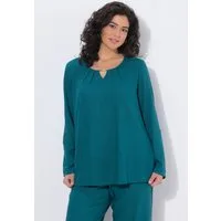 Ulla Popken Druckbluse Bluse Leinenmix Zierspange Rundhals 3/4-Arm